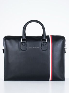 NWOT Tommy Hilfiger Black Briefcase with Red-White-Blue Stripe